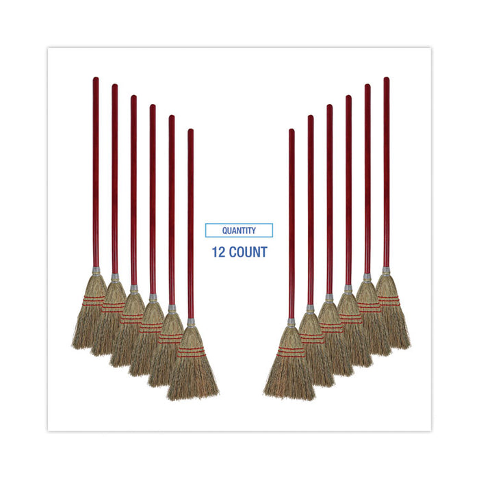 Corn Fiber Lobby/Toy Broom, Corn Fiber Bristles, 39" Overall Length, Red, 12/Carton