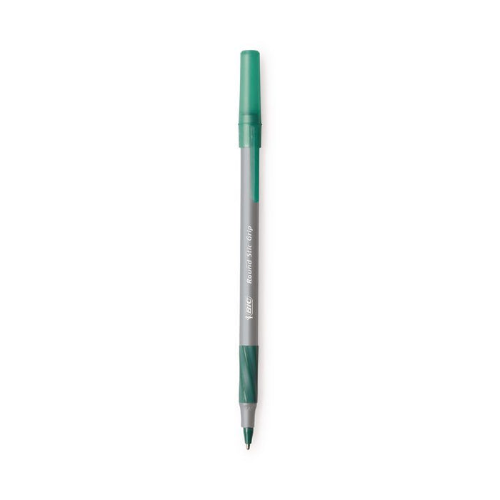 Round Stic Grip Xtra Comfort Ballpoint Pen, Easy-Glide System, Stick, Medium 1.2 mm, Green Ink, Gray/Green Barrel, Dozen
