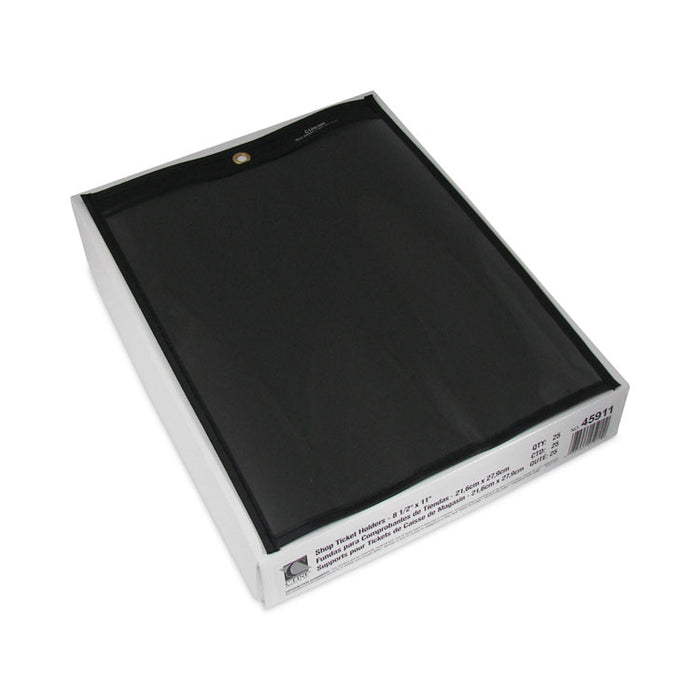 Stitched Shop Ticket Holders, Super Heavy-Duty, 8.5 x 11 Insert, Clear Front, Black Pressboard Back, Black Border, 25/Box