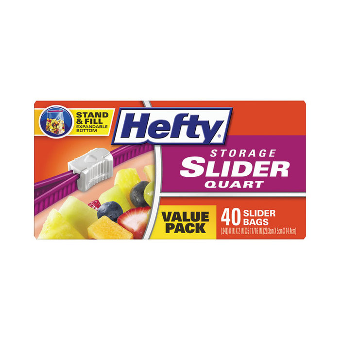 Slider Stand and Fill Food Storage Bags, Quart, 8" x 7", Clear, 40 Bags/Box, 9 Boxes/Carton