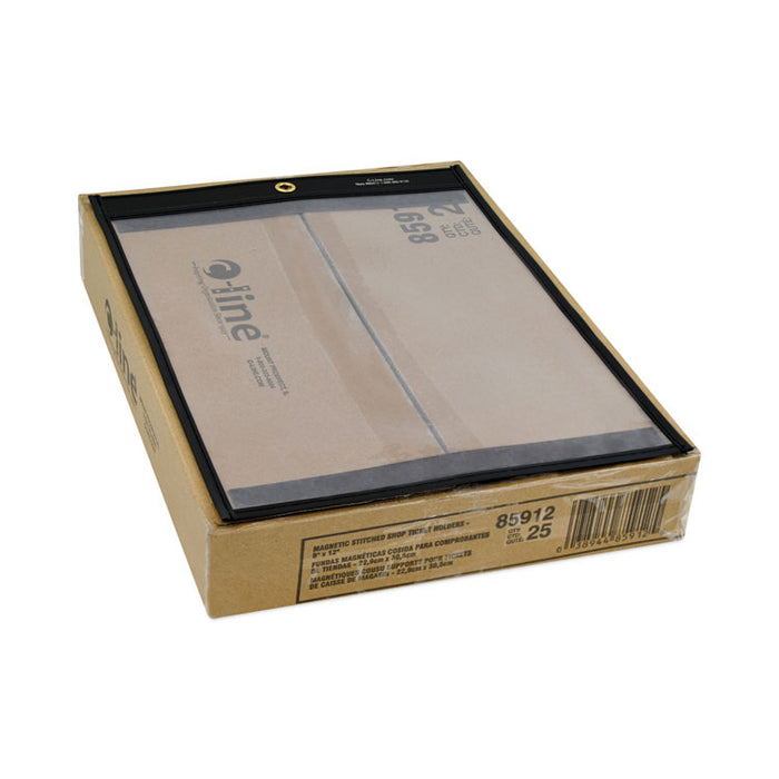 Magnetic Stitched Shop Ticket Holders, Super Heavy-Duty, Top Load 9 x 12 Insert, Clear Front, Black Border, 25/Carton
