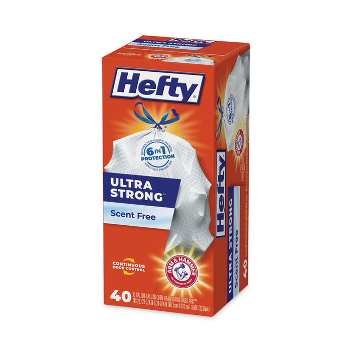 Extra Heavy-Duty Ultra Strong Tall Kitchen Trash Bags, Drawstring, 13 gal, 23.75" x 24.88", White, 40/Box