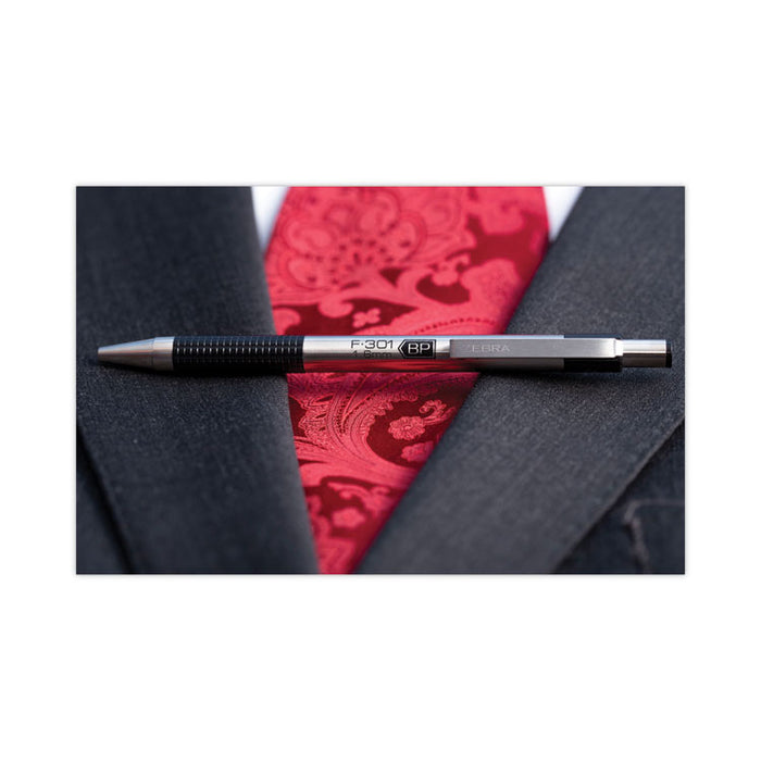 F-301 Ballpoint Pen, Retractable, Fine 0.7 mm, Black Ink, Stainless Steel/Black Barrel, 2/Pack