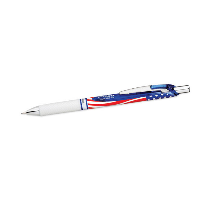 EnerGel RTX Stars and Stripes Gel Pen, Retractable, Medium 0.7 mm, Black Ink, Red/White/Blue Barrel, Dozen