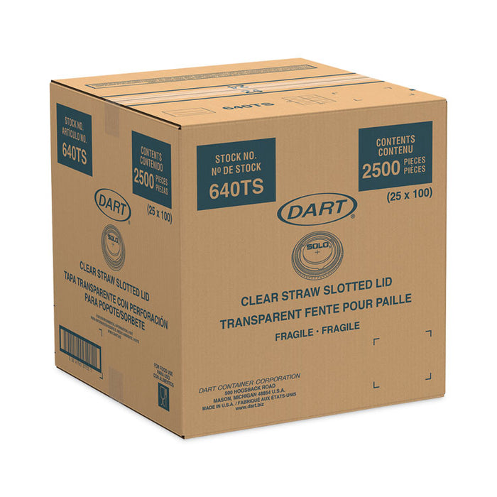 PETE Flat Straw-Slot Cold Cup Lids, Fits 12 oz Cold Cups, Plastic, Clear, 100/Pack, 25 Packs/Carton