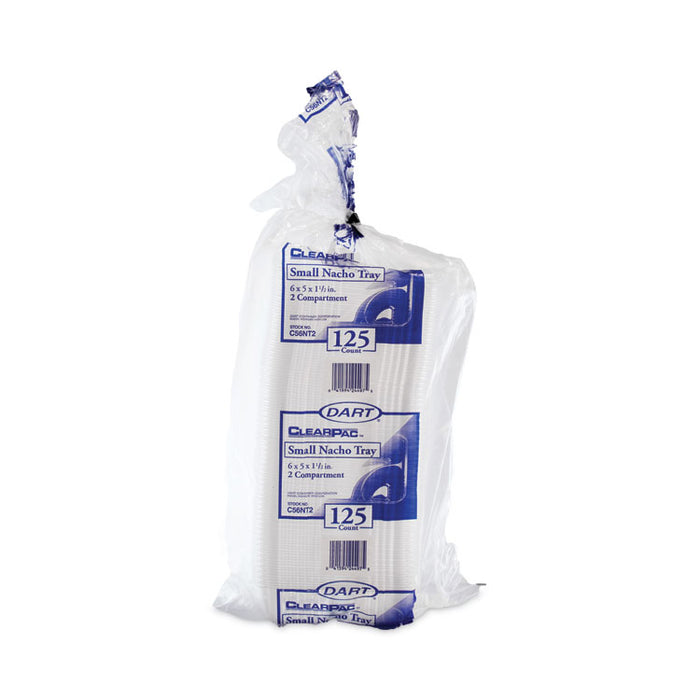 ClearPac Small Nacho Tray, 2 Compartments, 5 x 6 x 1.5, Clear, Plastic, 125/Bag, 4 Bags/Carton