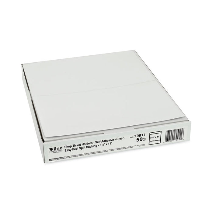 Self-Adhesive Poly Shop Ticket Holders, Super Heavy-Duty, Top Load 8.5 x 11 Insert, Clear Front, 50/Box