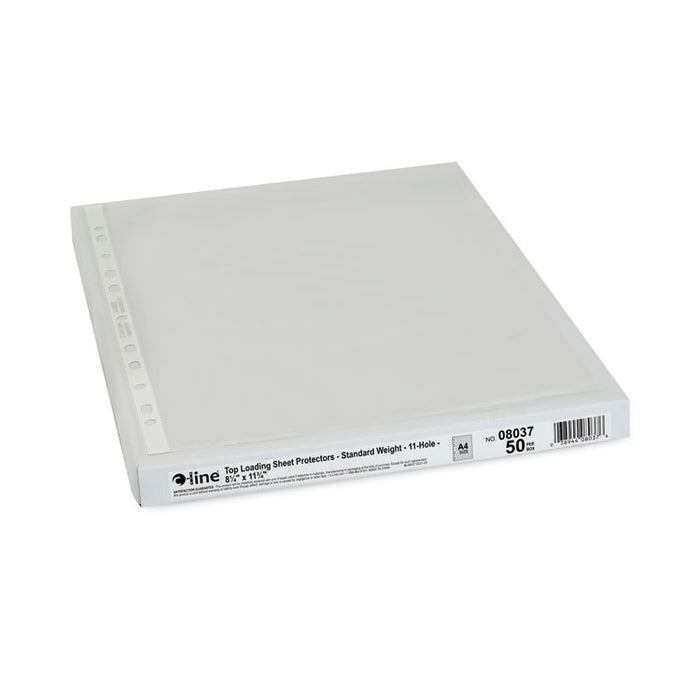 A4 Standard Weight Sheet Protectors, Medium-Duty, Side: 11-Hole Punched, Top Load 8.25 x 11.75 Insert, Clear Front, 50/Box