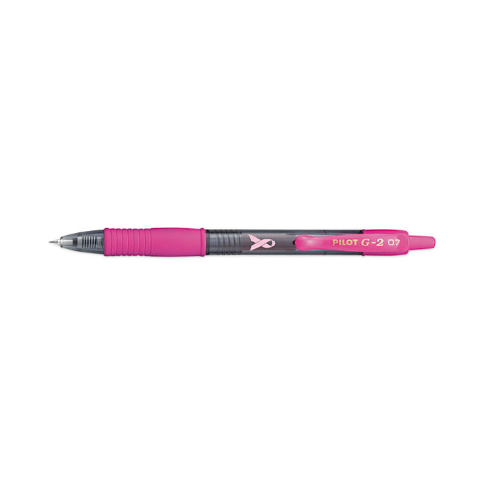 G2 Premium Breast Cancer Awareness Gel Pen, Retractable, Fine 0.7 mm, Black Ink, Smoke/Pink Barrel, Dozen