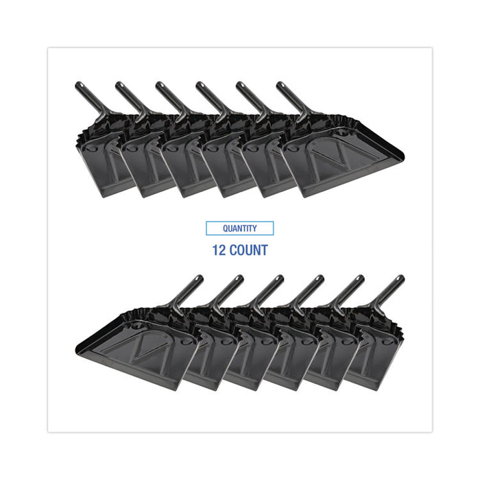 Metal Dust Pan, 12 x 14, 5" Handle, 20-Gauge Steel, Black, 12/Carton