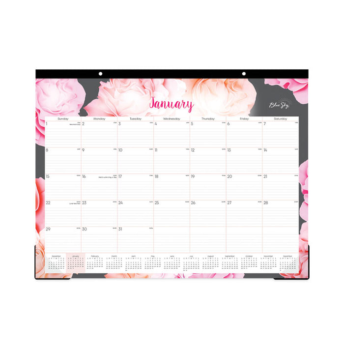Joselyn Desk Pad, Rose Artwork, 22 x 17, White/Pink/Peach Sheets, Black Binding, Clear Corners, 12-Month (Jan to Dec): 2026