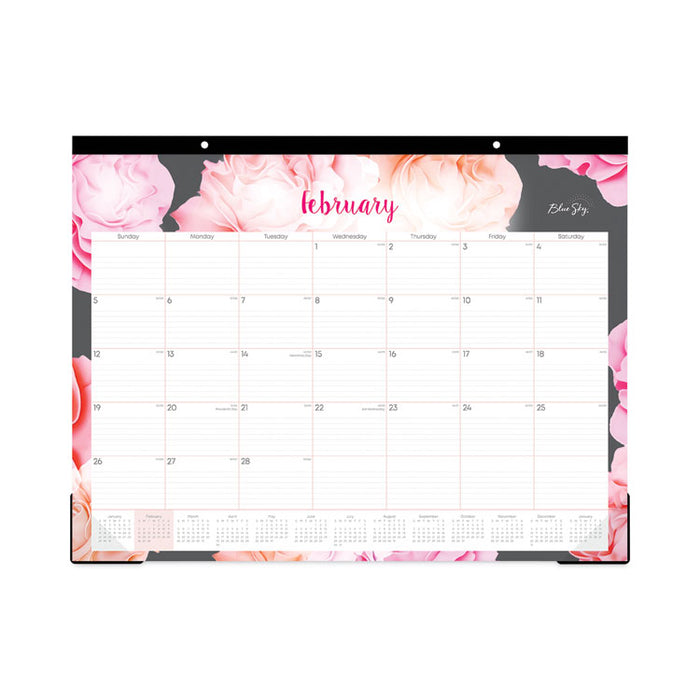 Joselyn Desk Pad, Rose Artwork, 22 x 17, White/Pink/Peach Sheets, Black Binding, Clear Corners, 12-Month (Jan to Dec): 2026