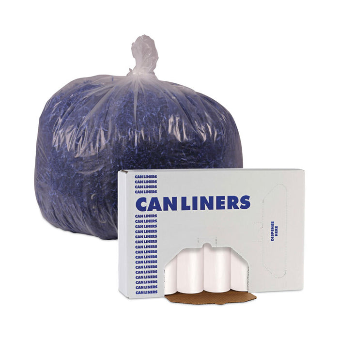 High-Density Can Liners, 60 gal, 19 mic, 38" x 58", Natural, Perforated Roll, 25 Bags/Roll, 6 Rolls/Carton