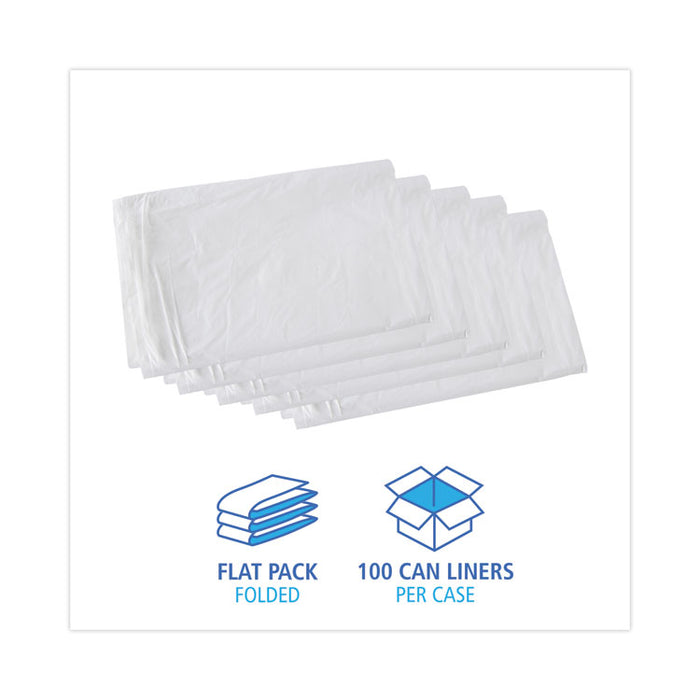 Linear Low Density Industrial Can Liners, 30 gal, 0.9 mil, 30" x 36", White, Flat Pack, 100/Carton