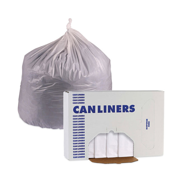 Linear Low Density Industrial Can Liners, 45 gal, 0.9 mil, 40" x 46", White, Flat Pack, 100/Carton