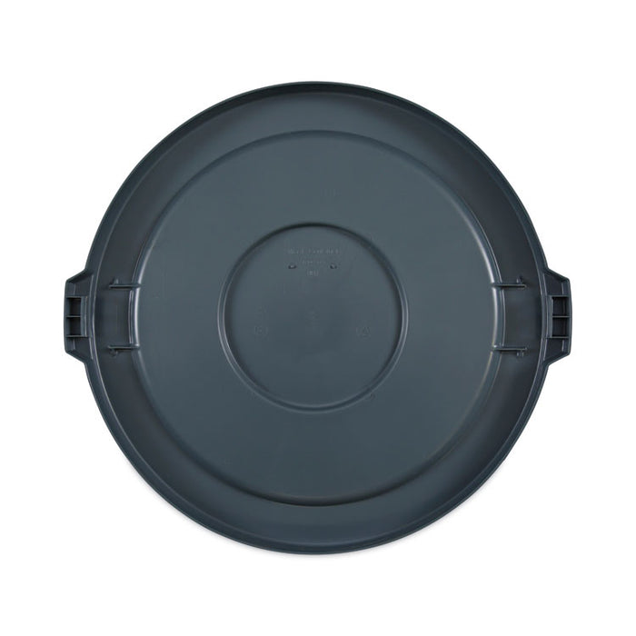 Lids for 32 gal Waste Receptacle, Flat-Top, Round, Plastic, Gray