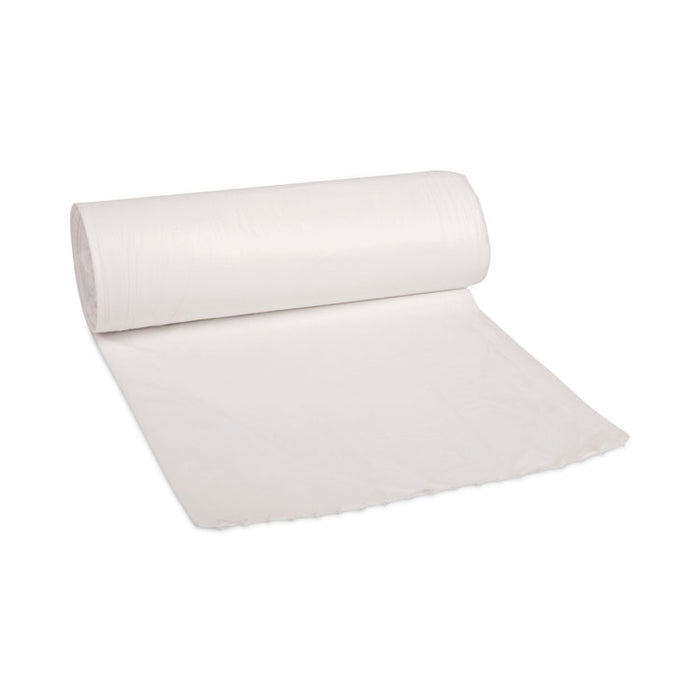 Low-Density Waste Can Liners, 60 gal, 0.5 mil, 38" x 58", White, Perforated Roll, 10 Bags/Roll, 10 Rolls/Carton