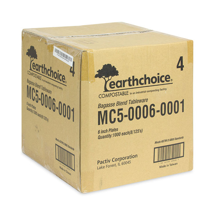 EarthChoice Compostable Fiber-Blend Bagasse Dinnerware, Plate, Sugarcane, 6" dia, Natural, 1,000/Carton