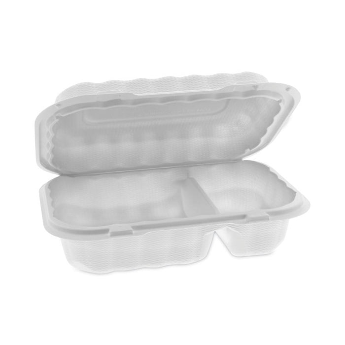 EarthChoice SmartLock Microwavable MFPP Hinged Lid Container, 2 Compartments, 9 x 6 x 3, White, Plastic, 270/Carton