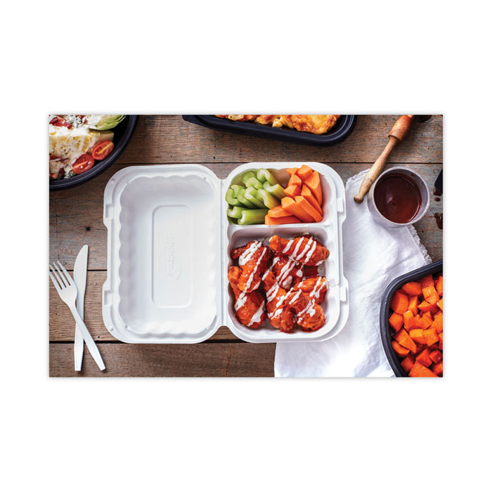 EarthChoice SmartLock Microwavable MFPP Hinged Lid Container, 2 Compartments, 9 x 6 x 3, White, Plastic, 270/Carton