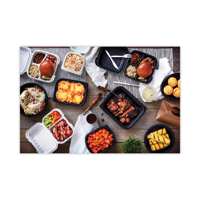 EarthChoice SmartLock Microwavable MFPP Hinged Lid Container, 3 Compartments, 8.35 x 8.5 x 3.1, Black, Plastic, 200/Carton