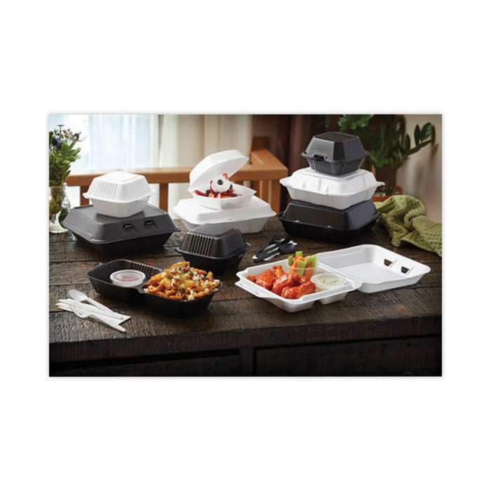 SmartLock Foam Hinged Lid Container, Medium, 3 Compartments, 8 x 8.5 x 3, Black, 150/Carton