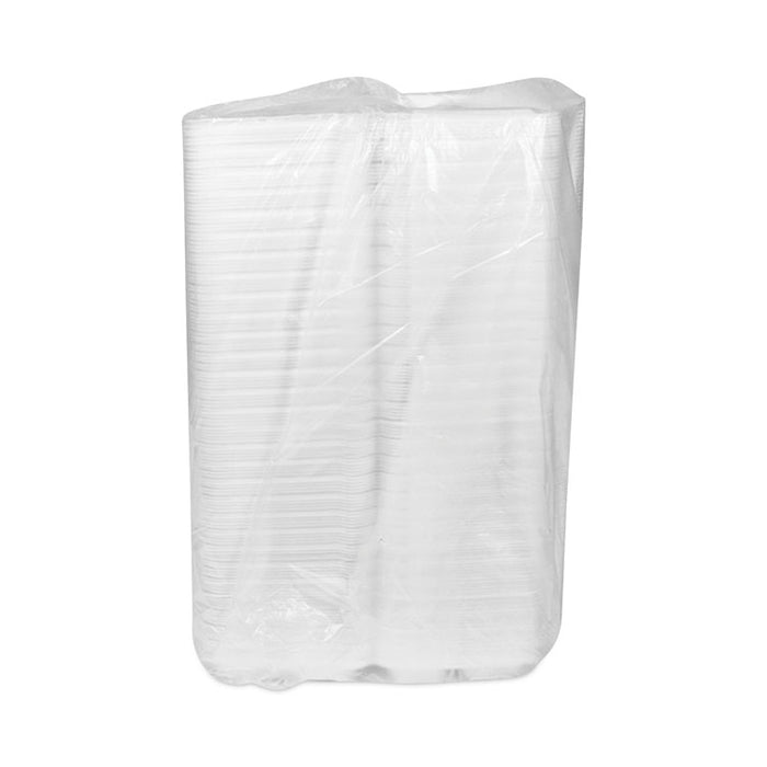 SmartLock Foam Hinged Lid Container, Small, 3 Compartments, 7.5 x 8 x 2.63, White, 150/Carton