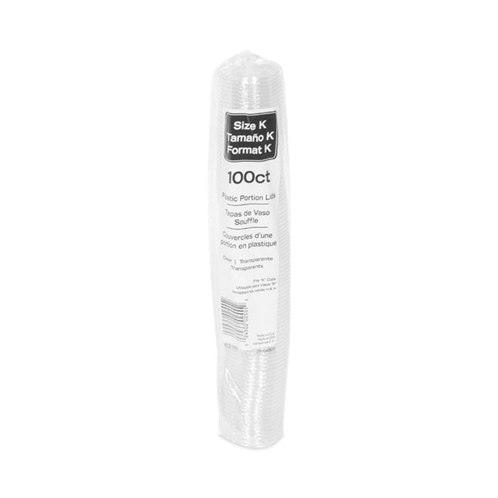 Plastic Portion Cup Lid, Fits 0.5 oz to 1 oz Portion Cups, Clear, 100/Sleeve, 25 Sleeves/Carton