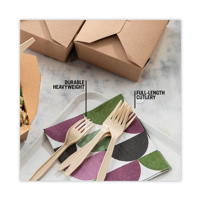 EarthChoice PSM Cutlery, Heavyweight Fork, Plastic, Tan, 1,000/Carton