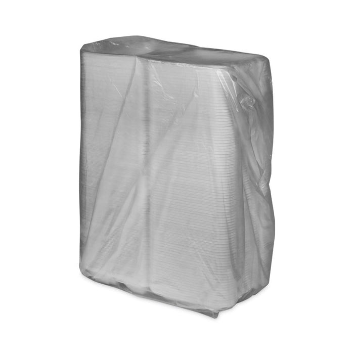 Vented Foam Hinged Lid Container, Dual Tab Lock Economy, 3 Compartments, 9.1 x 9 x 3.3, White, 150/Carton