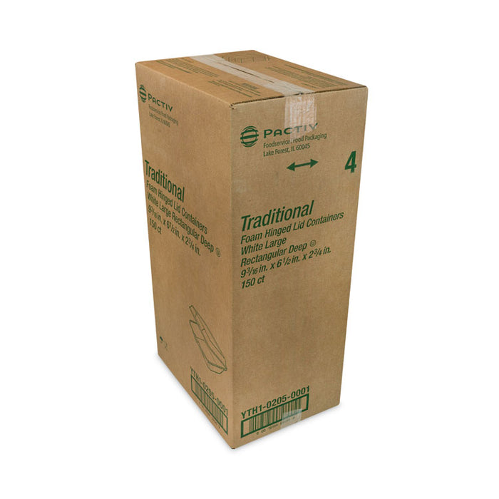 Foam Hinged Lid Container, Single Tab Lock #205 Utility, 9.2 x 6.5 x 2.8, White, 150/Carton