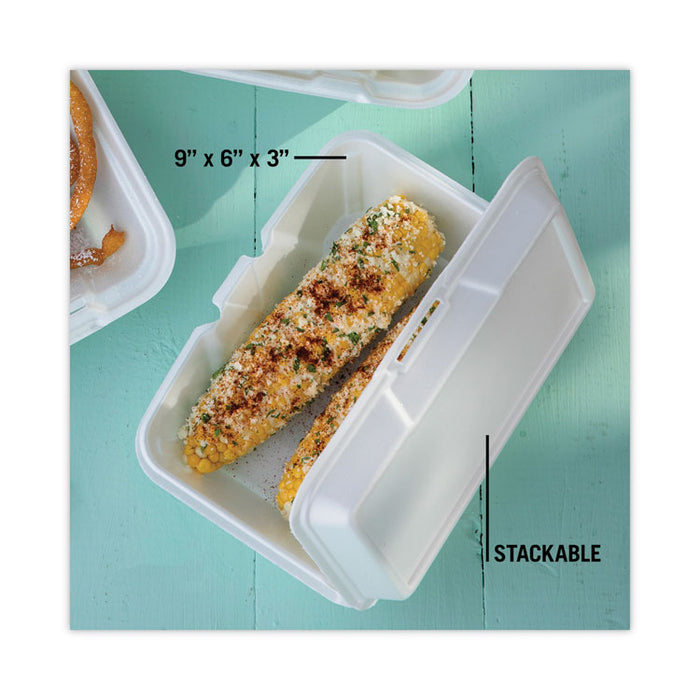 Foam Hinged Lid Container, Single Tab Lock #205 Utility, 9.2 x 6.5 x 2.8, White, 150/Carton