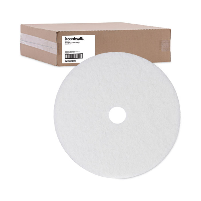 Polishing Floor Pads, 24" Diameter, White, 5/Carton