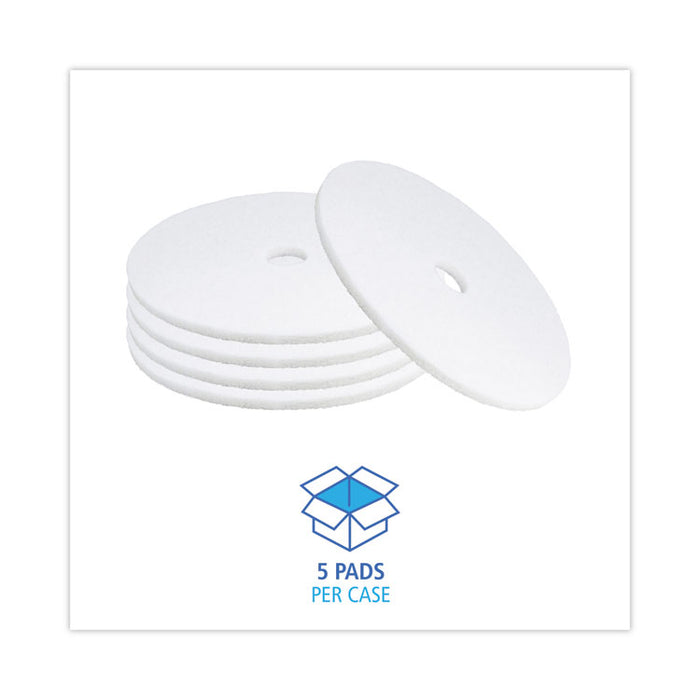 Polishing Floor Pads, 21" Diameter, White, 5/Carton