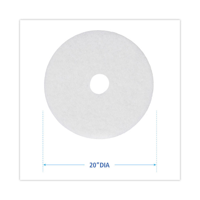 Polishing Floor Pads, 20" Diameter, White, 5/Carton