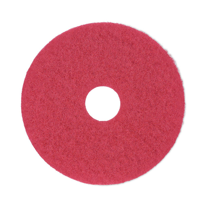 Buffing Floor Pads, 14" Diameter, Red, 5/Carton