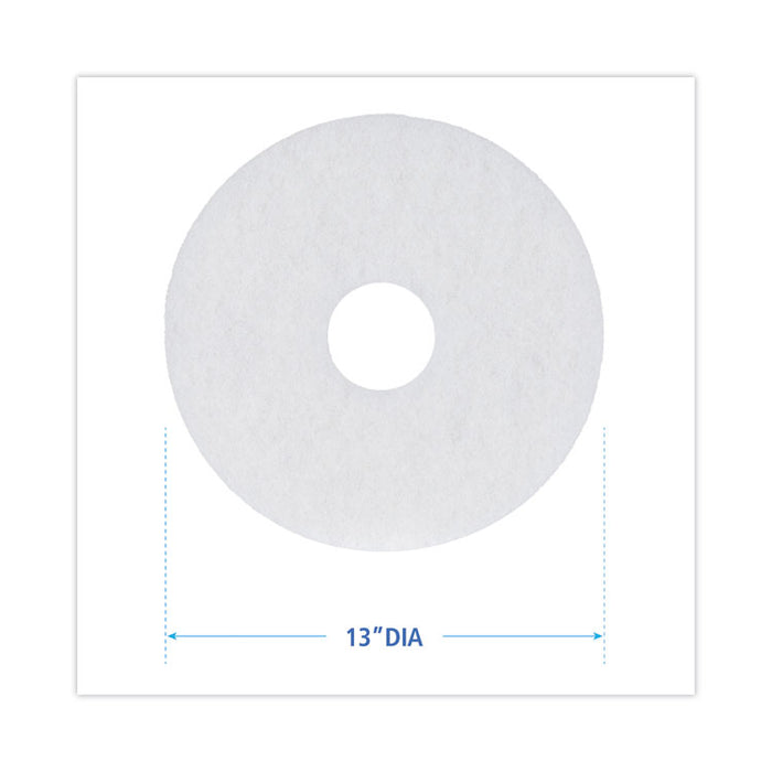 Polishing Floor Pads, 13" Diameter, White, 5/Carton