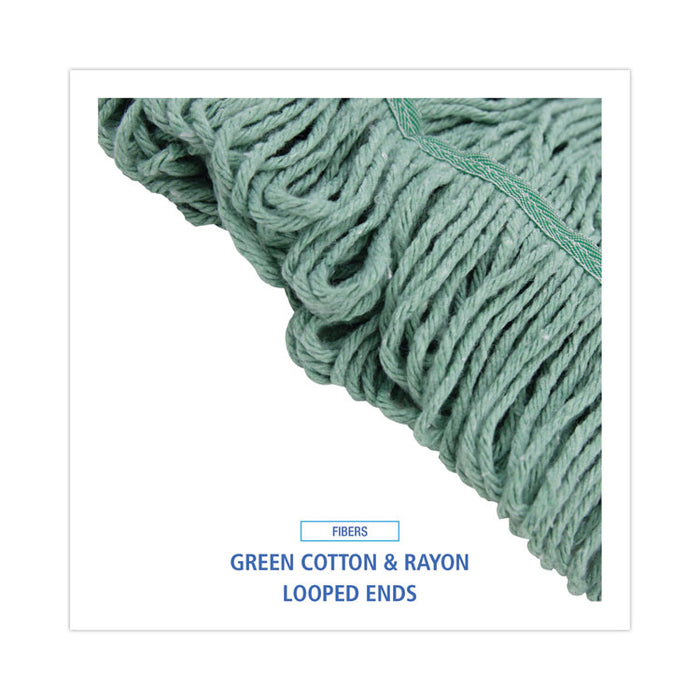 Narrowband Looped-End Mop Head, Premium Standard Head, Cotton/Rayon Fiber, Medium, Green, 12/Carton
