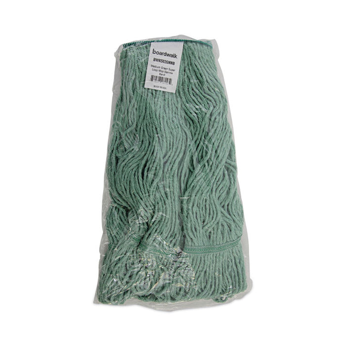Narrowband Looped-End Mop Head, Premium Standard Head, Cotton/Rayon Fiber, Medium, Green, 12/Carton