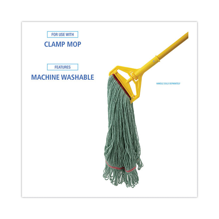 Narrowband Looped-End Mop Head, Premium Standard Head, Cotton/Rayon/Synthetic Fiber, Large, Green