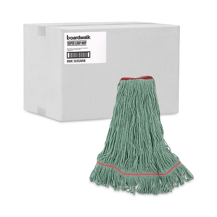 Narrowband Looped-End Mop Head, Premium Standard Head, Cotton/Rayon/Synthetic Fiber, Large, Green