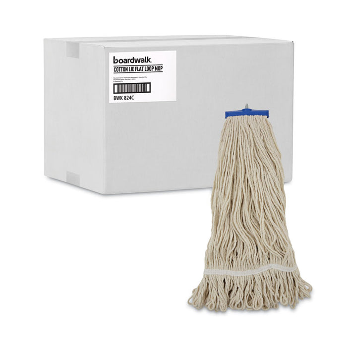 Mop Head, Lie-Flat Head, Cotton Fiber, 24 oz, White, 12/Carton