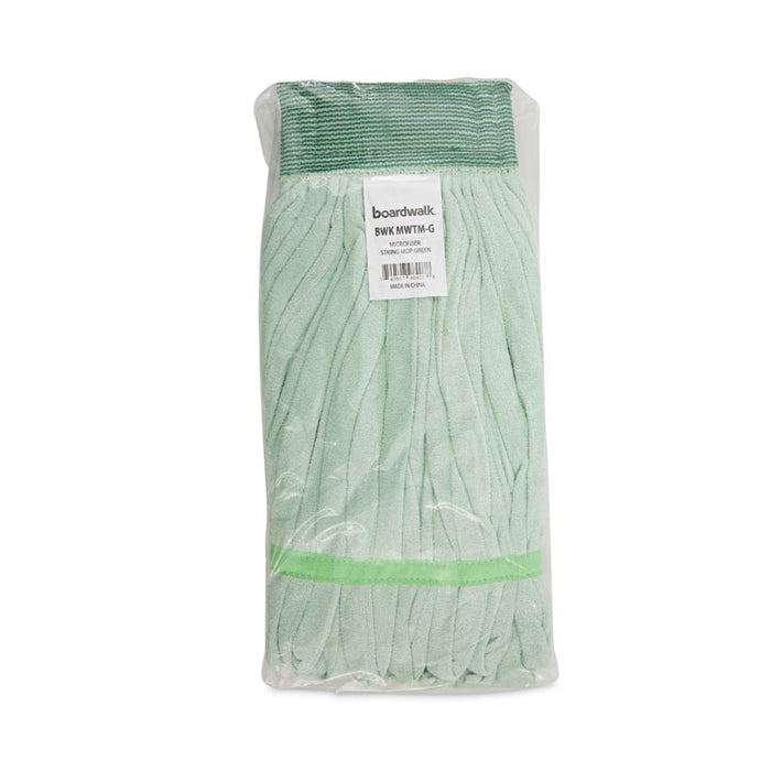 Microfiber Looped-End Wet Mop Heads, Medium, Green, 12/Carton