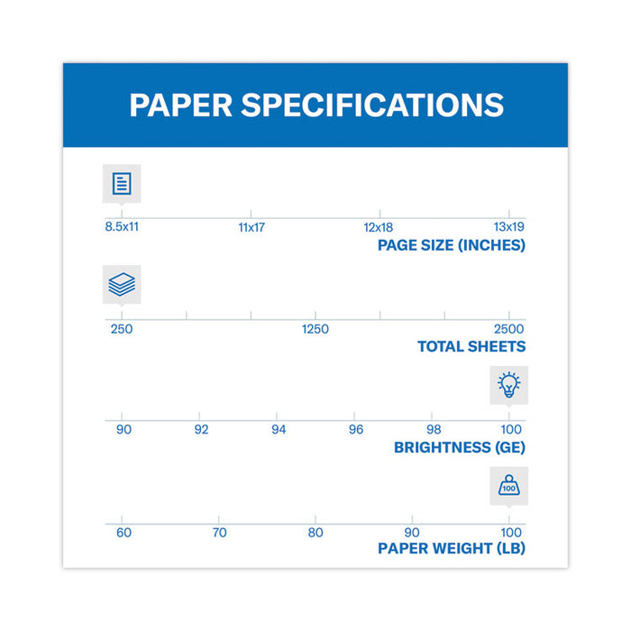 Premium Color Copy Cover, 100 Bright, 100 lb Cover Weight, 8.5 x 11, 250 Sheets/Pack, 6 Packs/Carton