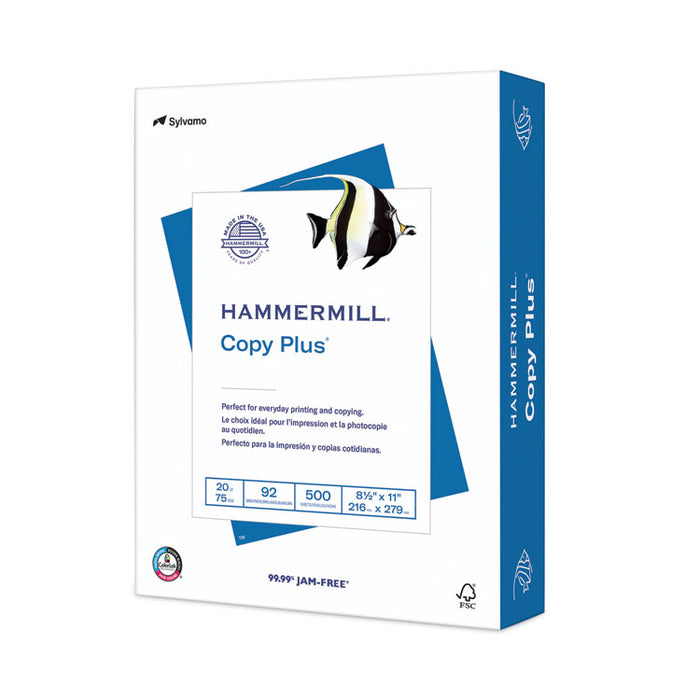 Copy Plus Print Paper, 92 Bright, 20 lb Bond Weight, 8.5 x 11, White, 500/Ream