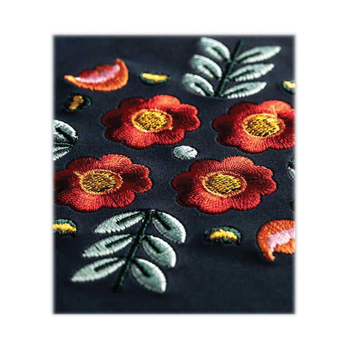 Vegan-Suede Layflat Hardbound Journal, Evelyn's Floral Bouquet, College Rule, Dark Blue/Multicolor Cover, (72) 8 x 5.5 Sheets