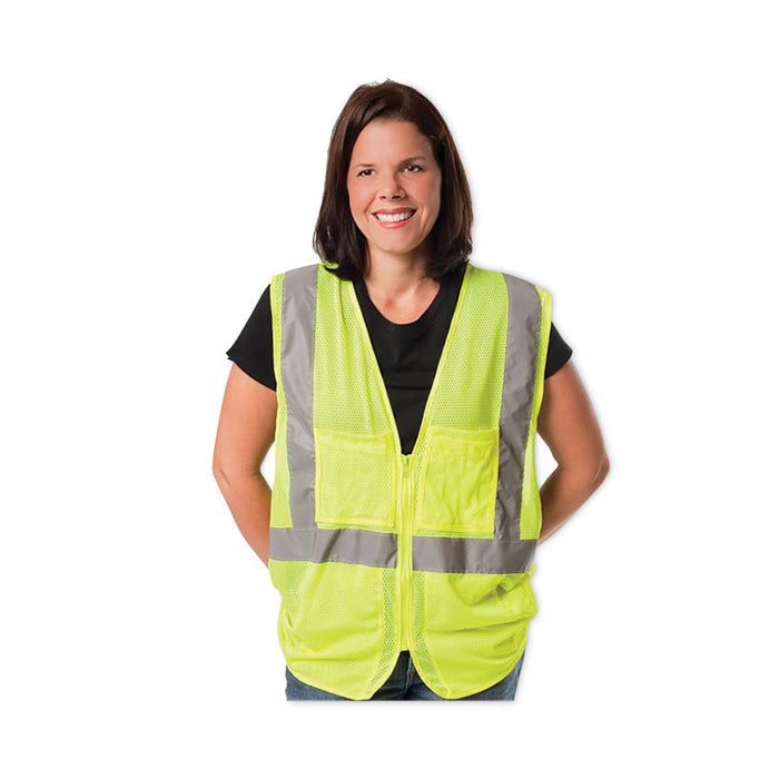 ANSI Class 2 Hook and Loop Safety Vest, Polyester Mesh, 2X-Large, Hi-Viz Lime Yellow
