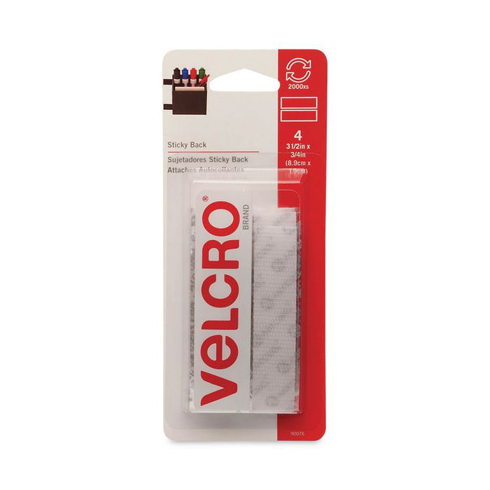 Sticky-Back Fasteners, Four 0.75" x 3.5" Strips, White