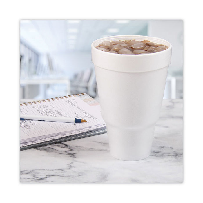 Foam Drink Cups, Tapered Bottom, 32 oz, White, 25/Bag, 20 Bags/Carton