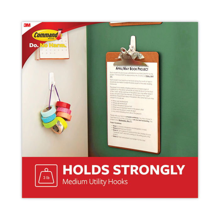 Medium Utility Hooks, Plastic, White, Supports 3 lb, 37/Pack